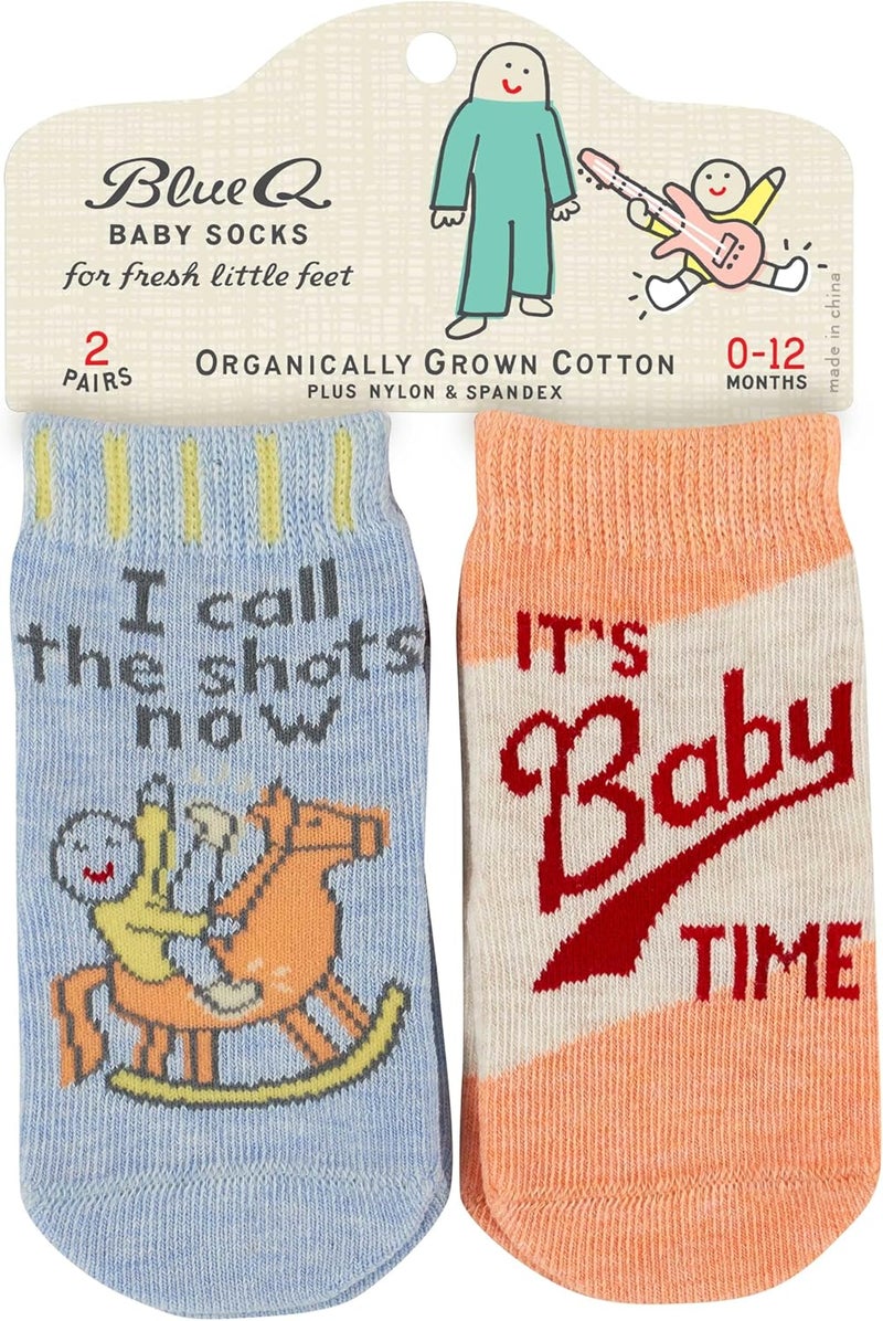 Blue Q Funny Baby Socks 2 Pairs - Gender Neutral Cute Baby Socks for 0-12 Months, Organically Grown Cotton, Newborn Essential - Image 1